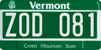 VT license plate ZOD081