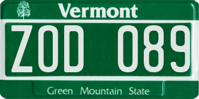 VT license plate ZOD089