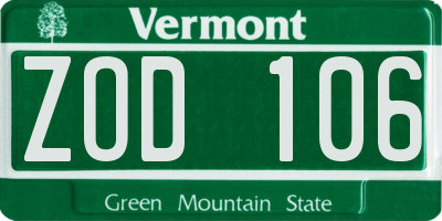 VT license plate ZOD106