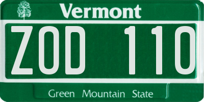 VT license plate ZOD110