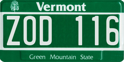 VT license plate ZOD116