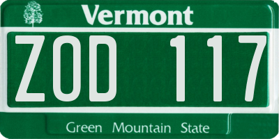VT license plate ZOD117