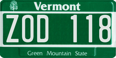 VT license plate ZOD118