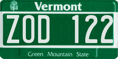 VT license plate ZOD122
