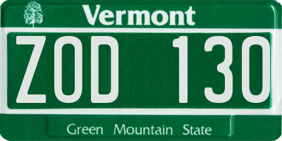 VT license plate ZOD130