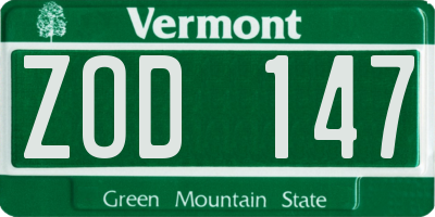 VT license plate ZOD147
