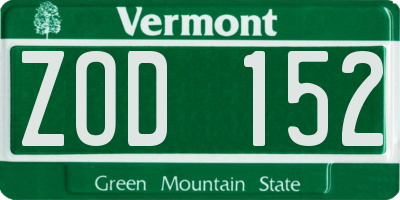 VT license plate ZOD152