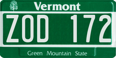 VT license plate ZOD172