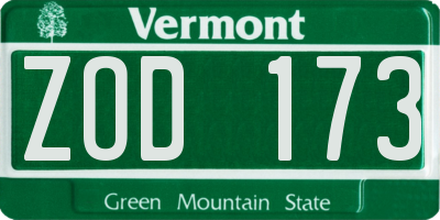 VT license plate ZOD173