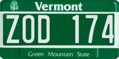 VT license plate ZOD174