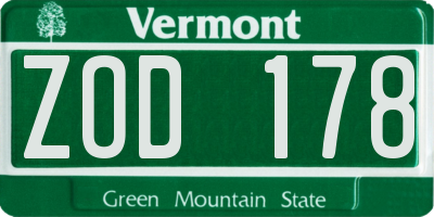 VT license plate ZOD178