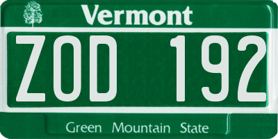 VT license plate ZOD192