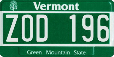 VT license plate ZOD196