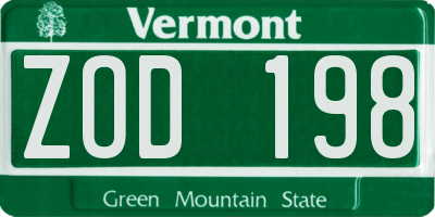 VT license plate ZOD198