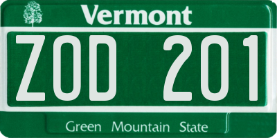 VT license plate ZOD201