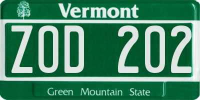 VT license plate ZOD202