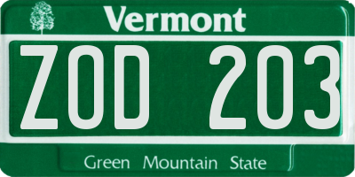 VT license plate ZOD203