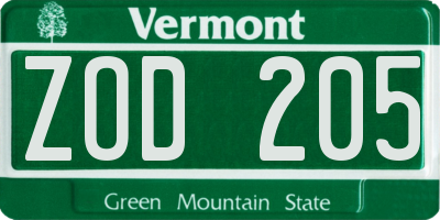 VT license plate ZOD205