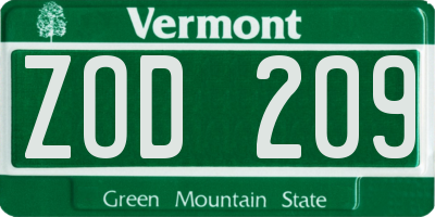 VT license plate ZOD209