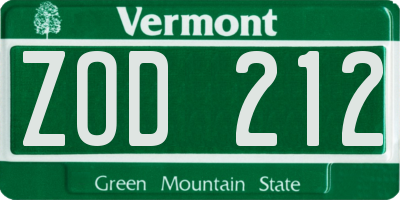 VT license plate ZOD212