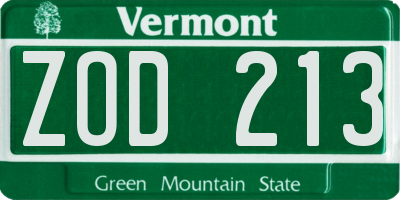VT license plate ZOD213