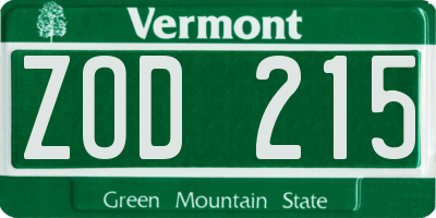 VT license plate ZOD215