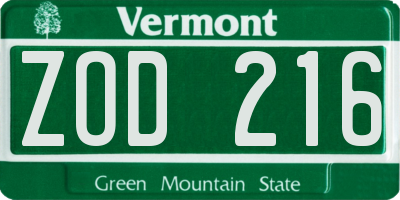 VT license plate ZOD216