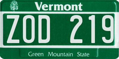 VT license plate ZOD219