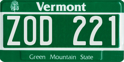 VT license plate ZOD221