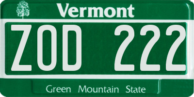 VT license plate ZOD222