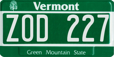 VT license plate ZOD227