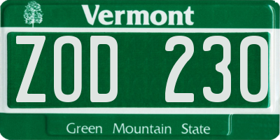 VT license plate ZOD230