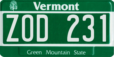 VT license plate ZOD231