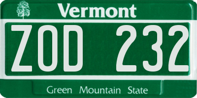 VT license plate ZOD232