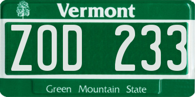 VT license plate ZOD233
