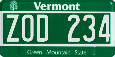 VT license plate ZOD234