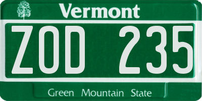 VT license plate ZOD235