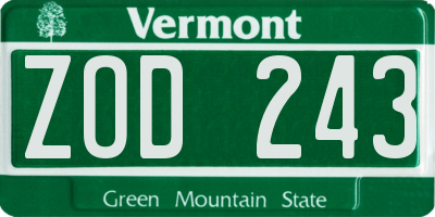 VT license plate ZOD243