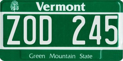 VT license plate ZOD245