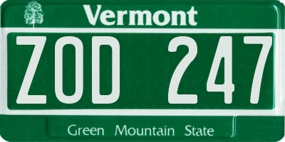 VT license plate ZOD247