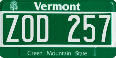 VT license plate ZOD257