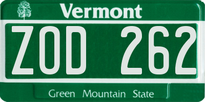 VT license plate ZOD262
