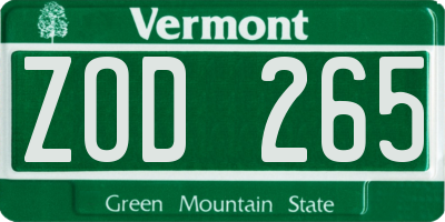 VT license plate ZOD265