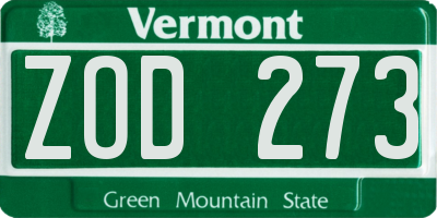 VT license plate ZOD273
