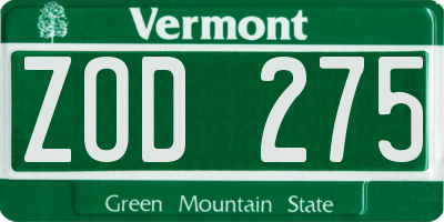 VT license plate ZOD275