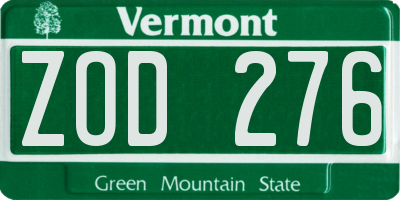 VT license plate ZOD276
