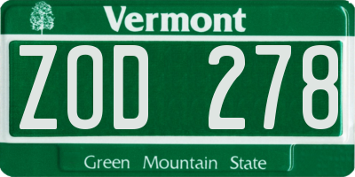 VT license plate ZOD278
