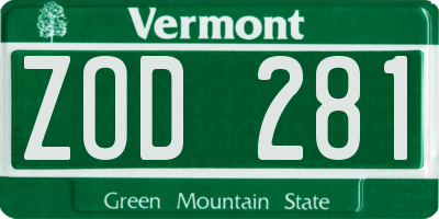 VT license plate ZOD281