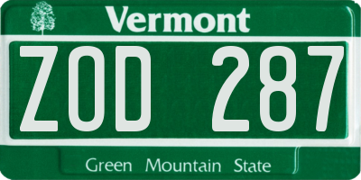 VT license plate ZOD287