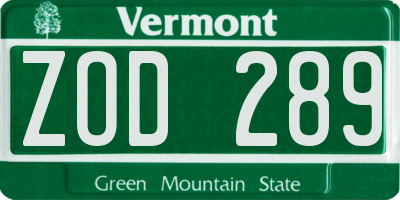VT license plate ZOD289